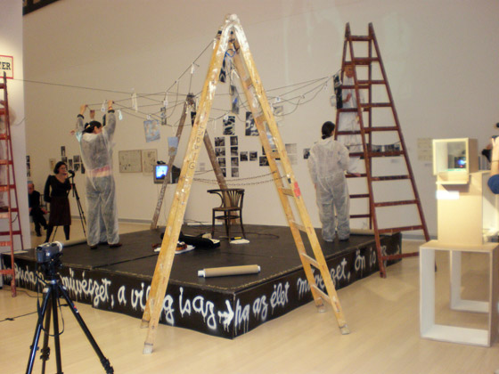 Building the Fluxus East exhibition, Ludwig Museum, Budapest, 2008.