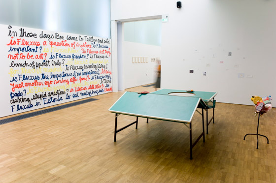 György Galántai’s reconstruction of Flux Ping Pong table at Fluxus East exhibition, Kumu Art Museum, Tallinn, 2008.
