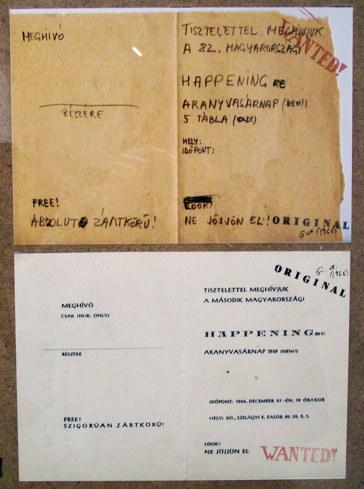 Invitation to happening of Gábor Altorjay, 1969