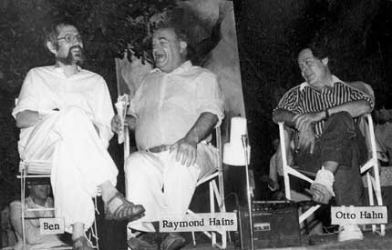 Ben Vautier, Raymond Hains and Otto Hahn in Nice, France, 1982.