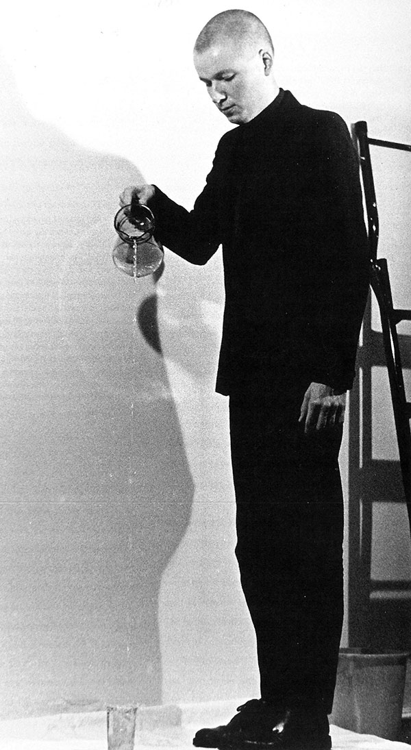Stewart Home. Performing Water Symphony, England, 1989. A performance based on a three-part script by Stewart Home. The same photograph of Home appears in the Plagiarism Special of Smile, Issue 11, 1989. Photograph by David Tiffen.