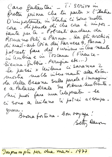Letter by Betty Danon to György Galántai, 1977.