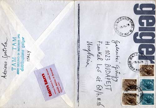 Envelope by Adriano Spatola, 1979.