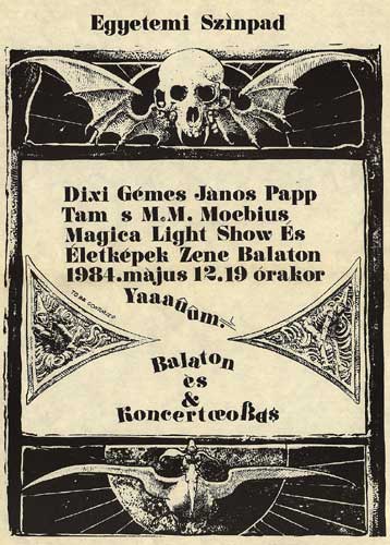 1984. május 12-i esemény plakátja, Gémes János Dixi és Papp Tamás, Moebius Magica, Balaton koncert